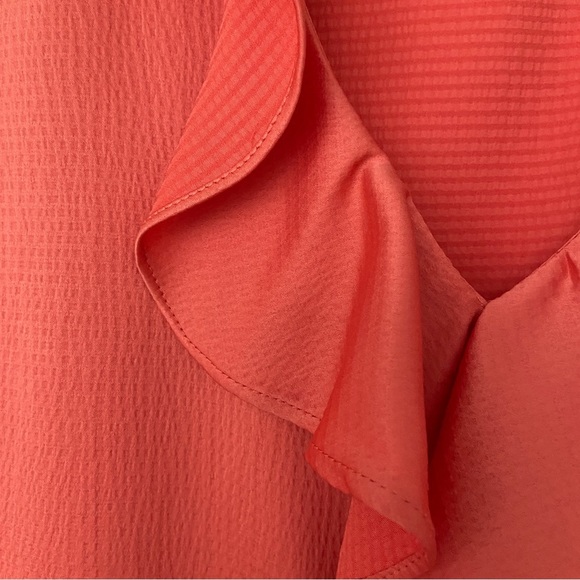 ANNE KLEIN ORANGE SLEEVELESS TOP/BLOUSE WITH RUFFLE NECKLINE, SILKY FABRIC, MED - Picture 4 of 8